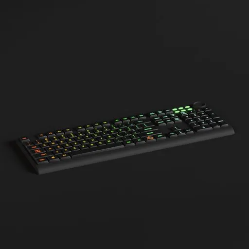 Highly detailed 3D model of a PC keyboard with RGB lighting, compatible with Blender, showcasing Bluetooth functionality.