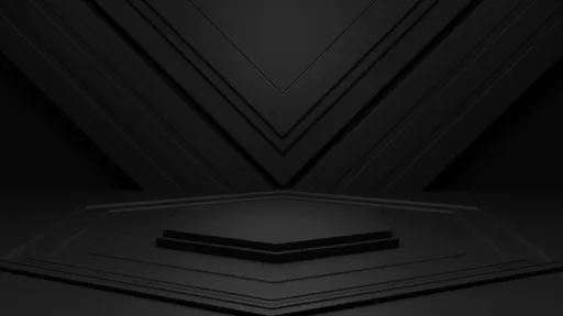 Sophisticated black 3D scene for showcasing furniture designs with layered geometric backdrop.