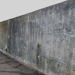 Highly detailed scan of an aged concrete wall model with 8K textures for Blender 3D, ideal for urban scene rendering.