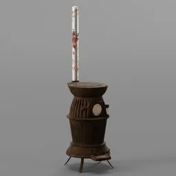 Detailed 3D render of a traditional Japanese wood-burning stove suitable for Blender.