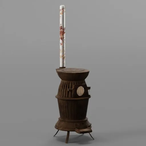 Detailed 3D render of a traditional Japanese wood-burning stove suitable for Blender.