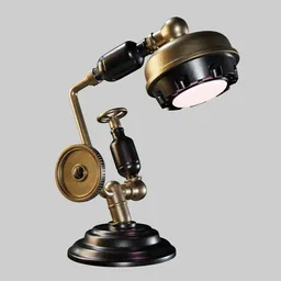 "Table lamp 3D model in vintage design with gold and black metallic materials and emissive lighting effect created in Blender 3D using Cycles render."