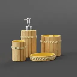 Detailed wooden bathroom accessory 3D models with textures, perfect for Blender rendering and visualization.