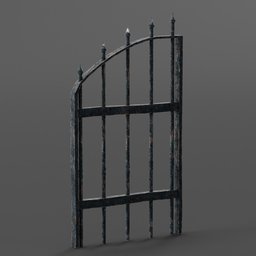"Get spooky with this gothic-inspired Iron fence gate 3D model for Blender 3D. Perfect for creating chilling graveyard scenes, it features a steel plating texture and a bird perched on top. Inspired by Mary Beale and League of Legends, this tall, thin frame design with round base is ready for your virtual world in VRChat."