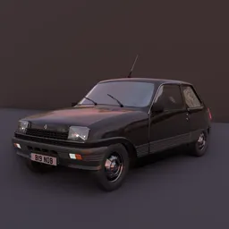 "Highly detailed Renault 5 3D model with interior for Blender 3D. Features French retro design and inspired by artists Corneille and Malcolm Morley. Perfect for any 80's-themed project."