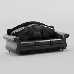 Detailed 3-seater black leather sofa 3D model rendered in Blender, perfect for modern interior visualization.