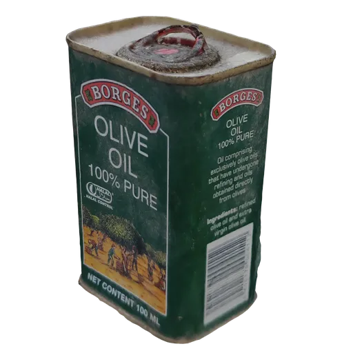 Highly detailed olive oil can 3D model, perfect for Blender rendering and visualization.