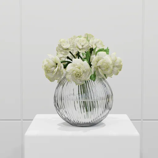 White Peony Glass Vase Arrangement
