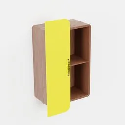 "Get organized with the Wooden Street Archies Wall Shelf, a stylish and sturdy shelving solution designed for modern living. With its polished, photorealistic design and vertical orientation, this Elm Tree shelf is perfect for showcasing your favorite books and decorative items. Add a pop of color with the yellow square sticker, rendered in a duochrome finish for a postcapitalist vibe. Created in 2019 using Blender 3D, this product design is well-rendered and ready to enhance your space."