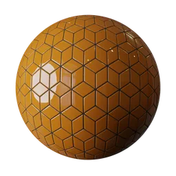 Orange geometric ceramic tile texture for 3D PBR material, suitable for Blender and other 3D applications.