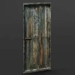 Highly detailed Blender 3D model featuring a weathered wooden door with vintage metal handle.