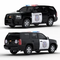 Detailed 3D model of a rigged police SUV with procedural shaders for Blender.