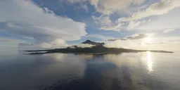 Island on Ocean with Clouds