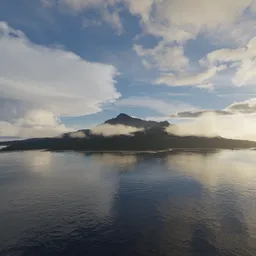 Island on Ocean with Clouds