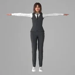 Woman Formal Vest Suit Rigged