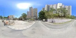 Urban HDR panorama featuring blue skies and high-rise buildings for realistic scene lighting in 4K texture.