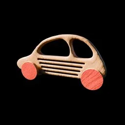 Wooden Childs Toy Car With Red Wheels