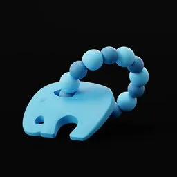 "Blue elephant-themed teething ring 3D model for Blender 3D software. Perfect for baby toys and accessories category. Simplified forms and monochrome design with a beaded ring for biting and clamping."