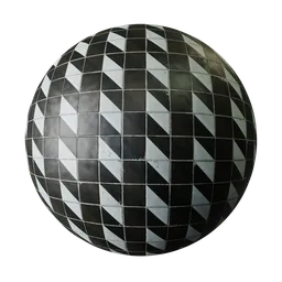 High-quality PBR material preview of black and white checkered tiles, suitable for Blender 3D floor textures.