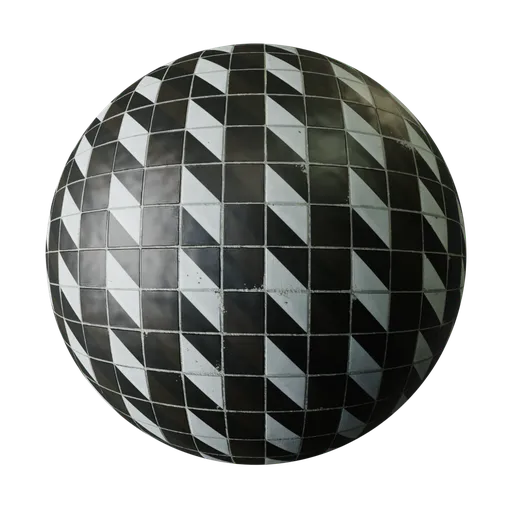 High-quality PBR material preview of black and white checkered tiles, suitable for Blender 3D floor textures.