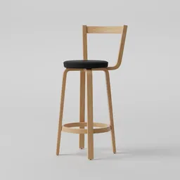 "3D model of a wooden bar stool for Blender 3D - perfect for interior visualizations. This tall and slender stool features a black seat and a stylish, Ikea-inspired design. Ideal for creating realistic bar scenes or adding a touch of elegance to your virtual spaces."