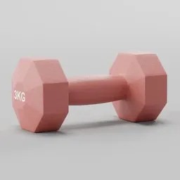 Detailed 3D model of a pink hexagonal dumbbell, optimized for Blender rendering, showcasing fitness equipment.