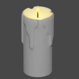 "A 3D model of a stylized candle made of beeswax and blue dye, created in Blender 3D. The candle appears to be lit, with dripping wax and a melted skin of flames effect. Perfect for art or design projects."