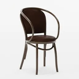Elegant 3D modeled upholstered chair with wooden frame and curved backrest, designed for Blender rendering.