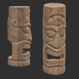 Tiki God Wide Gaping Statue Aged Wood