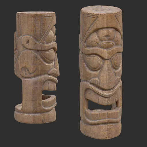 Tiki God Wide Gaping Statue Aged Wood
