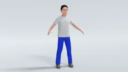Realistic 3D model of a young boy in casual clothing, rigged for Blender, with neutral pose.