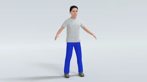 Realistic 3D model of a young boy in casual clothing, rigged for Blender, with neutral pose.