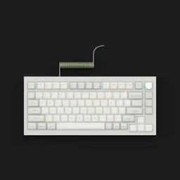"Custom gaming keyboard with a green cord and minimalist design, inspired by art styles of Carl Gustaf Pilo and Mac Conner. This mechanical keyboard features knife-like teeth and a serpentine pose, evoking a sense of evil mastermind and toxicity. Perfect for Blender 3D enthusiasts seeking a unique and visually striking 3D model."