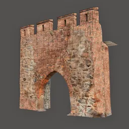Detailed Blender 3D medieval gate model showcasing realistic textures and stonework, ideal for historical scenes.