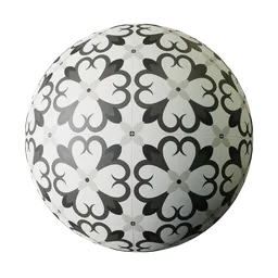 High-quality PBR ceramic floor material with black and white pattern, seamless tiling for 3D Blender projects.