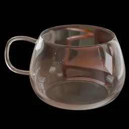 Realistic transparent glass 3D model with handle, optimized for Blender rendering, suitable for virtual kitchen staging.