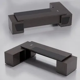 Detailed 3D model of a modern executive office desk, ideal for Blender 3D renders in workplace settings.