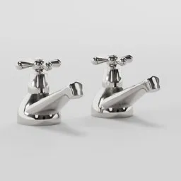 Rendered 3D model of chrome bath taps designed in Blender, showcasing a traditional style suitable for bathroom visualization.