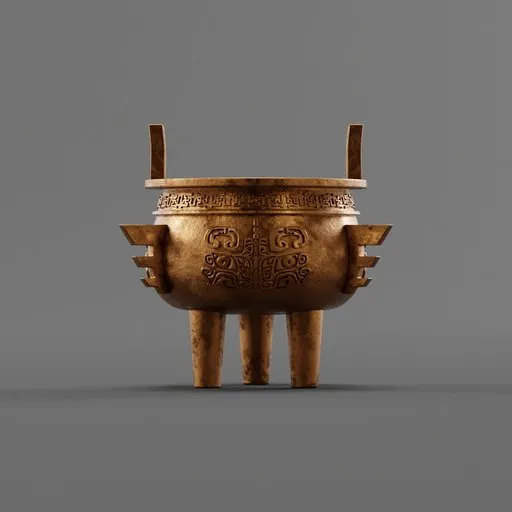 Highly detailed Blender 3D model of an ornate, ancient bronze vessel with intricate engravings and patina.