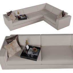 "Get the perfect addition to your Blender 3D scene with this white sofa and coffee table set. Featuring 3D characters, symmetrical layout, and cushions inspired by Carl-Henning Pedersen. This high-quality in-game 3D model is a must-have for product showcases and more."