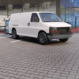 Detailed 3D model of a white cargo van suitable for Blender rendering and animation.