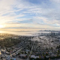 City Sunrise Foggy Morning