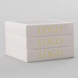 Customizable Blender 3D model of a white product box with placeholder logos.