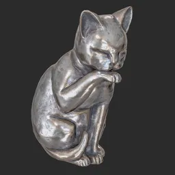 Grooming cat steel statue