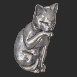 Grooming cat steel statue