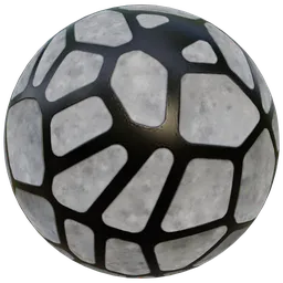 3D PBR material preview of dirty white wall decor with concave patterns and silver mesh for Blender.