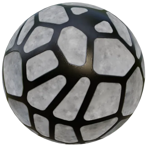 3D PBR material preview of dirty white wall decor with concave patterns and silver mesh for Blender.
