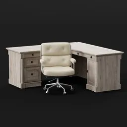 Wooden Desk with Cream Executive Chair
