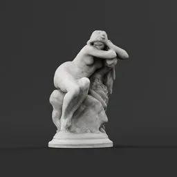 Detailed 3D model of sitting female figure, optimized for Blender, high-quality marble texture sculpt.