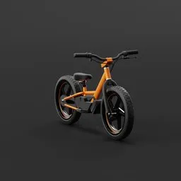 "3D render of KTM Stacyc electric bike in orange and black on a black background. Ideal for game assets, video animation, and other 3D projects. Created using Blender 3D software."